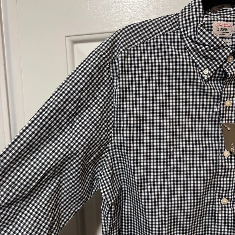 NWT J. Crew Secret Wash Cotton Plaid Check Button Down Shirt Navy White Size M